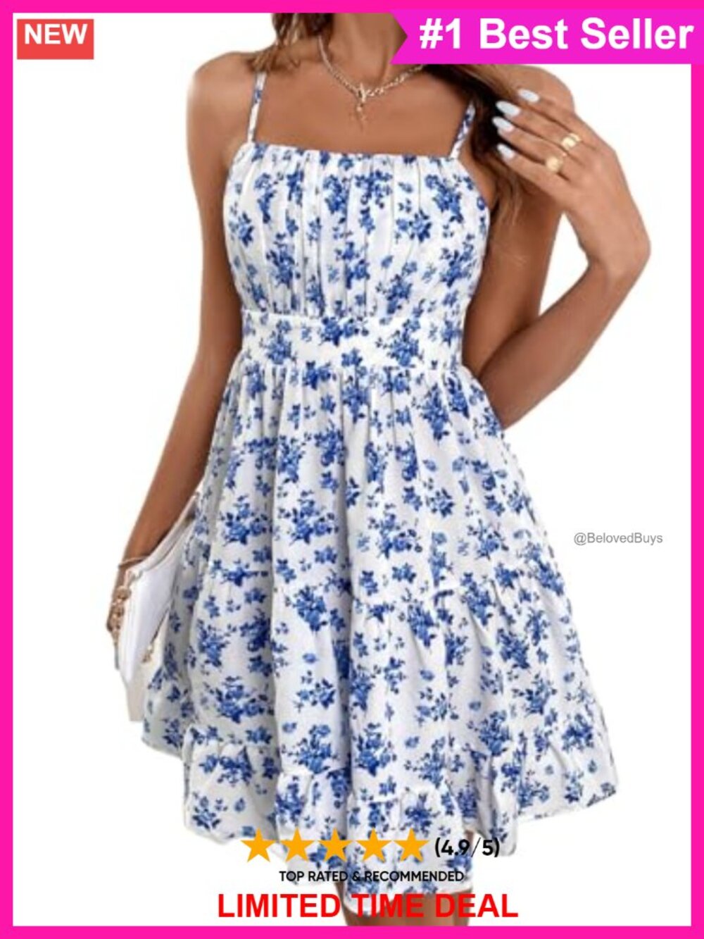 Floral Mini Dress Square Neck Sleeveless Shirred Back High Waist A-Line